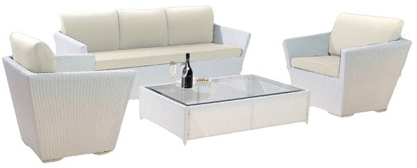 Set Salotto da Giardino Divano 3 Posti in Polyrattan Adila Bianco