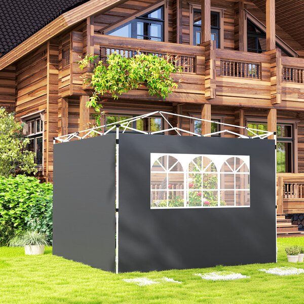 Outsunny Pannelli laterali per gazebo 3 x 3 m pannelli per tenda con finestra set di 2 tessuto Oxford grigio scuro