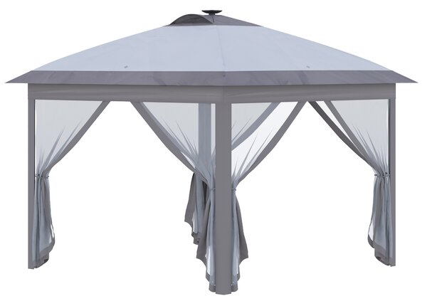 Outsunny Padiglione Pieghevole 3,3 x 3,3 m con Illuminazione a LED, Tendine in Rete, Borsa Trasporto, Grigio