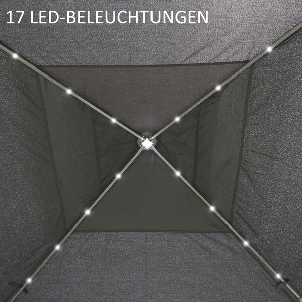 Outsunny Padiglione Pieghevole 3,3 x 3,3 m con Illuminazione a LED, Tendine in Rete, Borsa Trasporto, Grigio