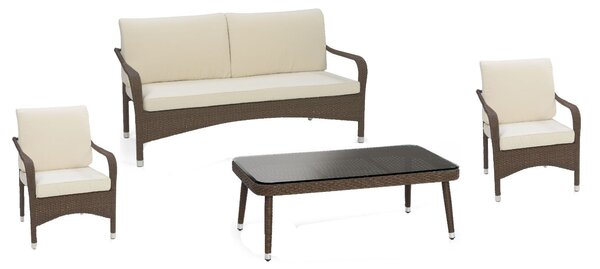 Set Salotto da Giardino 2 Poltrone Tavolino Divano 3 Posti in Polyrattan Adila Class Noce