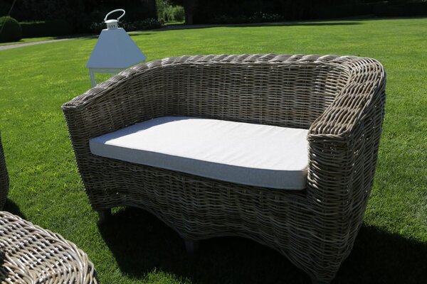 Set Salotto da Giardino Divano 2 Poltrone e Tavolino in Rattan Mumbai Grigio