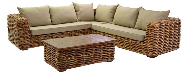 Set Salotto da Giardino Divano ad Angolo e Tavolino in Rattan Istanbul Naturale