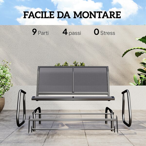 Outsunny Panchina a Dondolo 2 Posti da Giardino in Metallo e Tessuto a Rete, 120x70x85 cm, Grigio | Aosom Italy