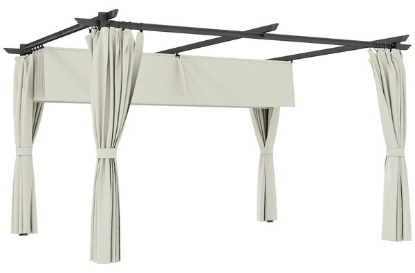 Outsunny Pergola da Giardino con Telo Retrattile e Tende Circondano, Riparo Solare UPF30+, Terrazza e Esterno, 3 x 3 m, bianco crema | Aosom Italy