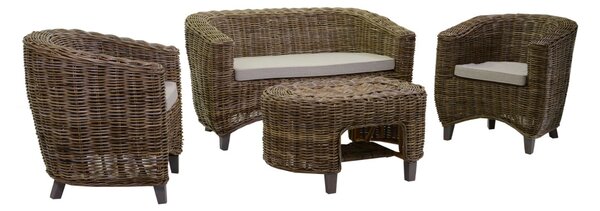 Set Salotto da Giardino Divano 2 Poltrone e Tavolino in Rattan Mumbai Grigio
