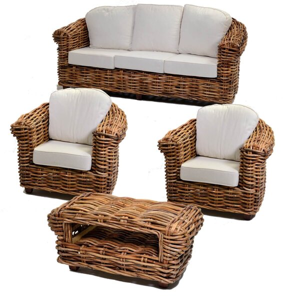Set Salotto da Giardino 2 Poltrone Tavolino Divano 3 Posti in Rattan Astana Naturale