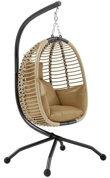 Outsunny Poltrona Sospesa con Cuscino Imbottito, Seduta Pieghevole e Struttura in Acciaio e Corda, Beige | Aosom Italy
