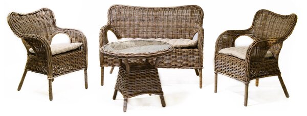 Set Salotto da Giardino 2 Poltrone Tavolino Divano in Rattan Kariba Grigio