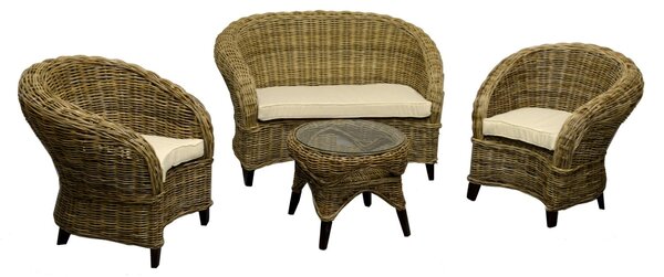 Set Salotto da Giardino 2 Poltrone Tavolino Divano in Rattan Alovera Grigio