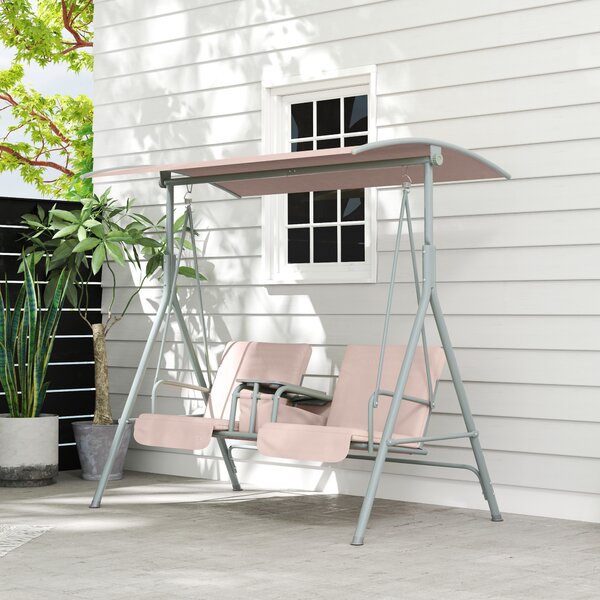 Outsunny Dondolo Hollywood, Dondolo da giardino, Dondolo a 2 posti con tetto parasole, 175 x 112 x 165 cm, Beige