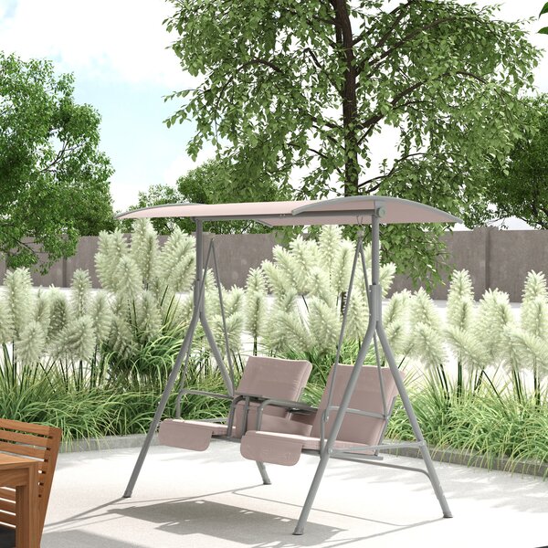 Outsunny Dondolo Hollywood, Dondolo da giardino, Dondolo a 2 posti con tetto parasole, 175 x 112 x 165 cm, Beige