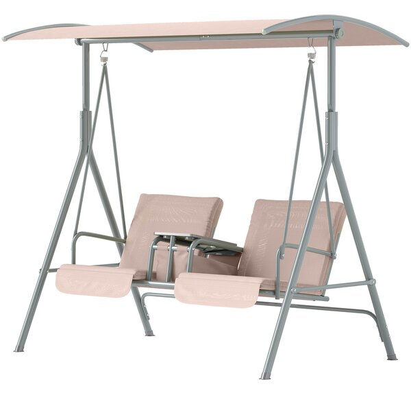 Outsunny Dondolo Hollywood, Dondolo da giardino, Dondolo a 2 posti con tetto parasole, 175 x 112 x 165 cm, Beige