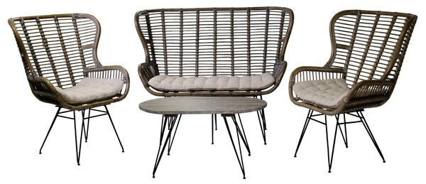 Set Salotto da Giardino 2 Poltrone Tavolino Divano in Rattan Colorado Grigio