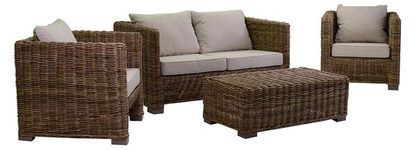 Set Salotto da Giardino 2 Poltrone Tavolino Divano in Rattan Manila Grigio