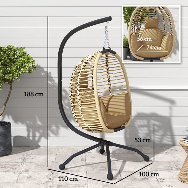 Outsunny Poltrona Sospesa con Cuscino Imbottito, Seduta Pieghevole e Struttura in Acciaio e Corda, Beige | Aosom Italy