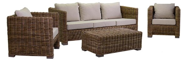 Set Salotto da Giardino 2 Poltrone Tavolino Divano 3 Posti in Rattan Manila Grigio