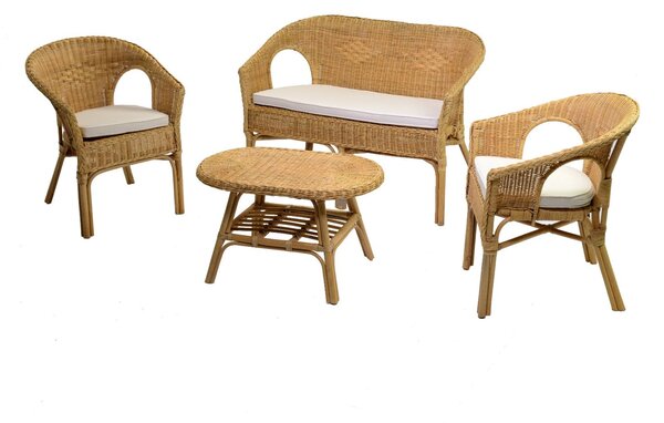 Set Salotto da Giardino 2 Poltrone Tavolino Divano in Rattan Kele Miele