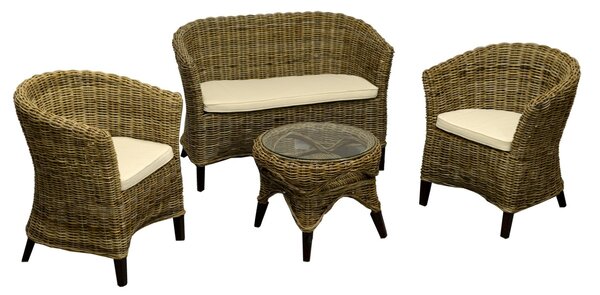 Set Salotto da Giardino 2 Poltrone Tavolino Divano in Rattan Tempo Grigio