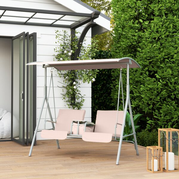 Outsunny Dondolo Hollywood, Dondolo da giardino, Dondolo a 2 posti con tetto parasole, 175 x 112 x 165 cm, Beige