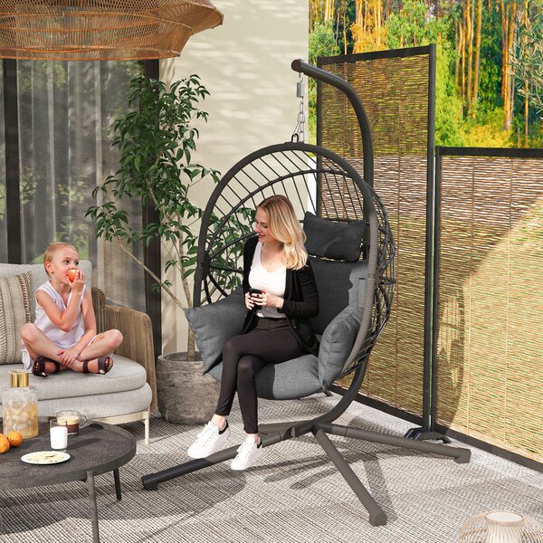 Outsunny Poltrona Sospesa a Uovo con Cuscino Imbottito e Cesto Pieghevole, 120x106x188 cm, Grigio | Aosom Italy