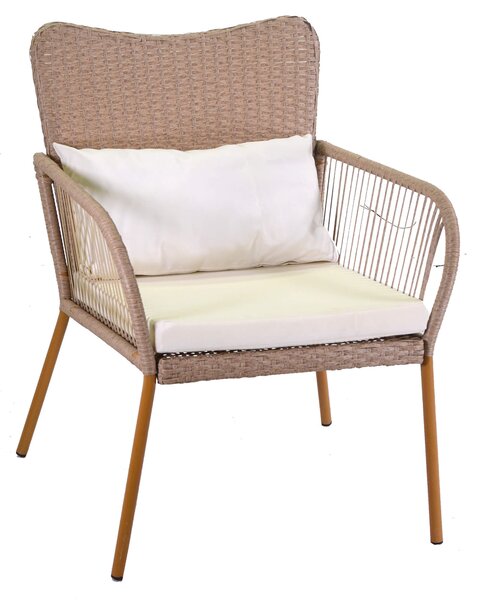 Set da Giardino Divano 2 Poltrone e Tavolino in Polyrattan Laredo Melange Crema