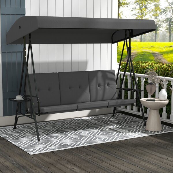 Outsunny Altalena da giardino 3 posti grande comfort inclinazione tetto regolabile, 2 vassoi laterali, cuscini, acciaio poliestere