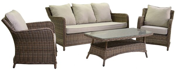 Set da Giardino Divano 2 Poltrone e Tavolino in Polyrattan Baltimora Grigio