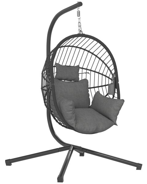 Outsunny Poltrona Sospesa a Uovo con Cuscino Imbottito e Cesto Pieghevole, 120x106x188 cm, Grigio | Aosom Italy