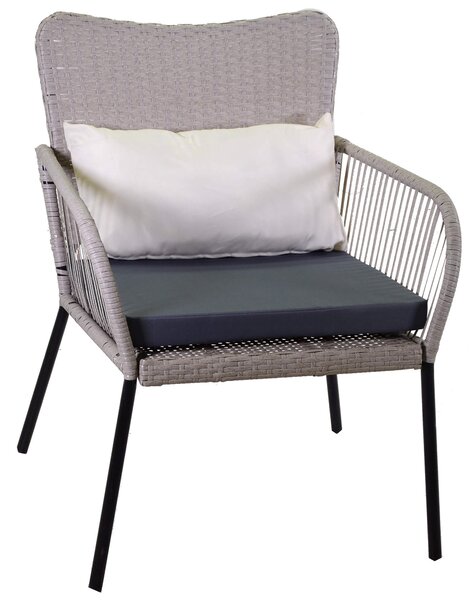 Set da Giardino Divano 2 Poltrone e Tavolino in Polyrattan Laredo Melange Grigio