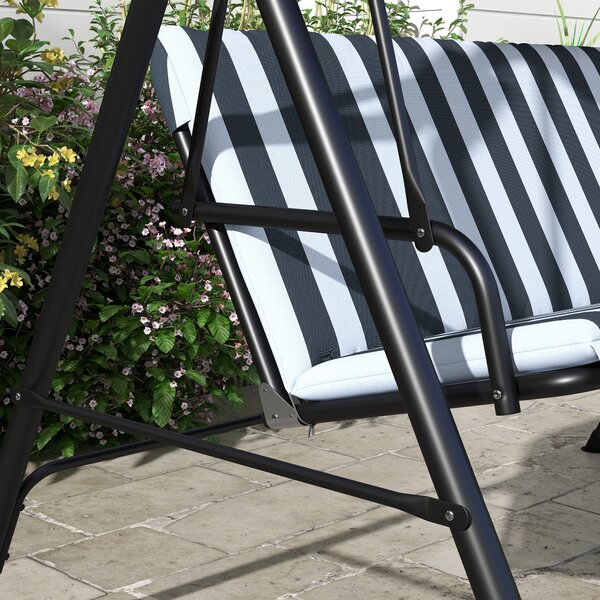 Outsunny Altalena da giardino 3 posti tetto inclinabile cuscini 1,72 x 1,1 x 1,53 m acciaio nero poliestere grigio