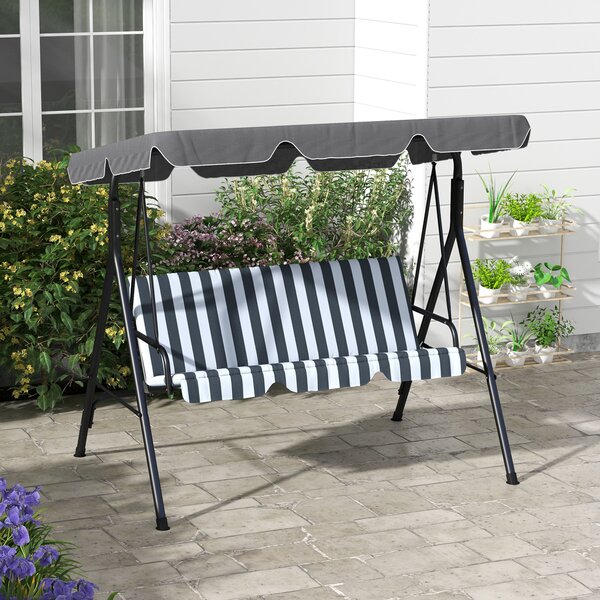 Outsunny Altalena da giardino 3 posti tetto inclinabile cuscini 1,72 x 1,1 x 1,53 m acciaio nero poliestere grigio