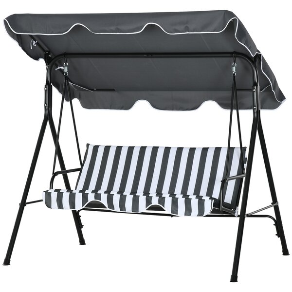 Outsunny Altalena da giardino 3 posti tetto inclinabile cuscini 1,72 x 1,1 x 1,53 m acciaio nero poliestere grigio