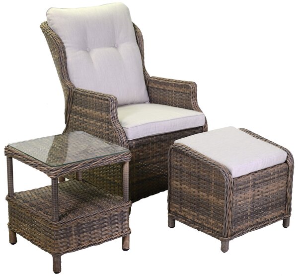 Set da Giardino Poltrona Pouf e Tavolino in Polyrattan Baltimora