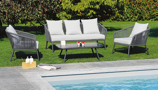 Set da Giardino Divano 2 Poltrone e Tavolino in Alluminio Vorghini Pontremoli Grigio