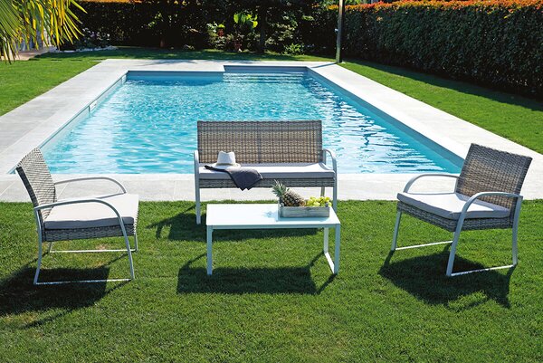 Set da Giardino Divano 2 Poltrone e Tavolino in Ferro Epoxy Vorghini Varenna