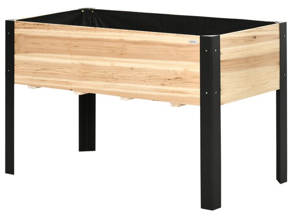 Outsunny Letto Rialzato da Giardino Fioriera Vaso da Balcone con Tessuto Non Tessuto Legno Massiccio Acciaio Legno Naturale+Nero 120 x 60 x 74 cm