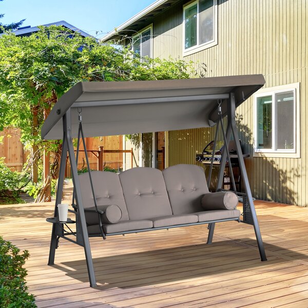 Outsunny Dondolo da Giardino 3 Posti con Tetto Regolabile, Portabicchieri e Cuscini, 208x121x172 cm, Marrone | Aosom Italy