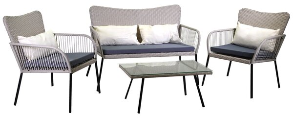 Set da Giardino Divano 2 Poltrone e Tavolino in Polyrattan Laredo Melange Grigio