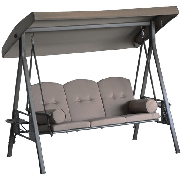 Outsunny Dondolo da Giardino 3 Posti con Tetto Regolabile, Portabicchieri e Cuscini, 208x121x172 cm, Marrone | Aosom Italy