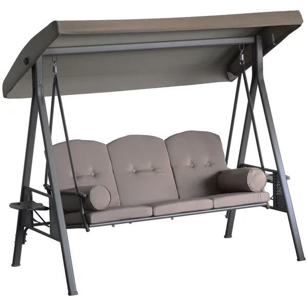 Dondolo da Giardino 3 Posti 208x121x172 cm con Tetto Regolabile Portabicchieri e Cuscini Marrone