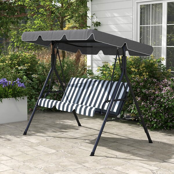 Outsunny Altalena da giardino 3 posti tetto inclinabile cuscini 1,72 x 1,1 x 1,53 m acciaio nero poliestere grigio