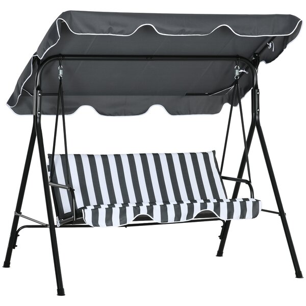 Outsunny Altalena da giardino 3 posti tetto inclinabile cuscini 1,72 x 1,1 x 1,53 m acciaio nero poliestere grigio