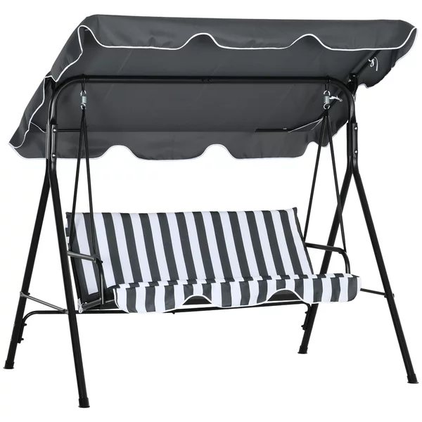 Outsunny Altalena da giardino 3 posti tetto inclinabile cuscini 1,72 x 1,1 x 1,53 m acciaio nero poliestere grigio