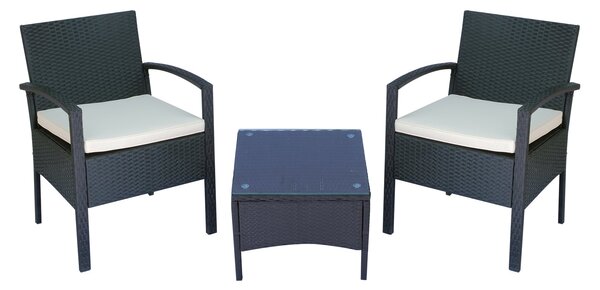 Set Salotto da Giardino 2 Poltroncine e Tavolino con Cuscini Rattan Sintetico Nero