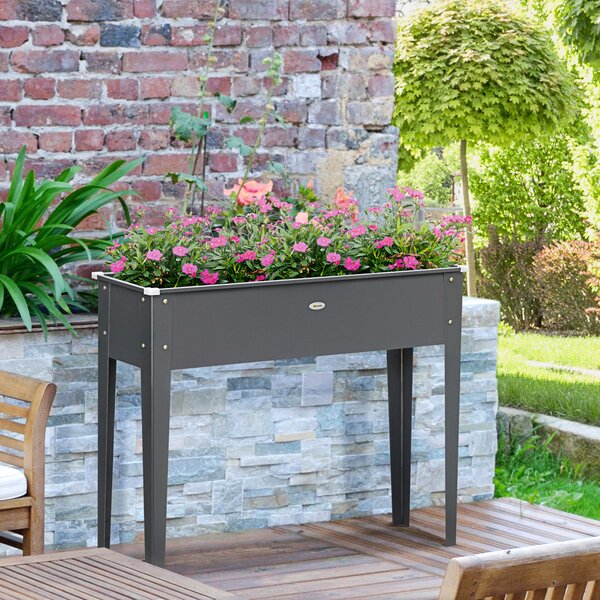Outsunny Fioriera su piedi quadrata orto con foro di drenaggio acciaio zincato 100 x 30 x 80 cm grigio