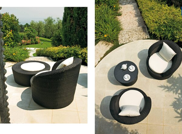 Set da Giardino 2 Poltrone Tavolino e Poggiapiedi in Wicker Ranieri Malibù