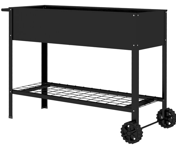 Outsunny Fioriera su Piedi Orto dim. 104L x 39l x 80H cm mensola 2 Ruote + Inserto di irrigazione metallo Nero