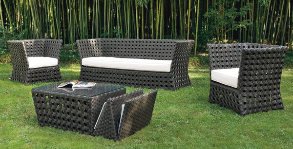 Set da Giardino Divano 2 Poltrone e Tavolino in Wicker Ranieri Paros