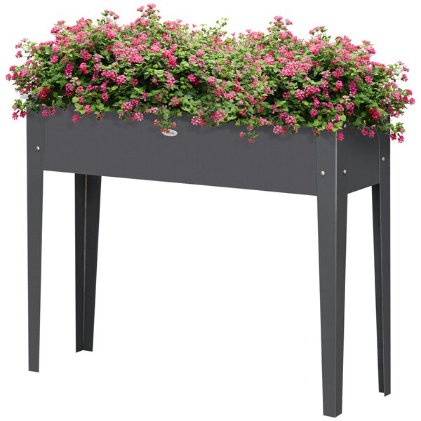 Outsunny Fioriera su piedi quadrata orto con foro di drenaggio acciaio zincato 100 x 30 x 80 cm grigio